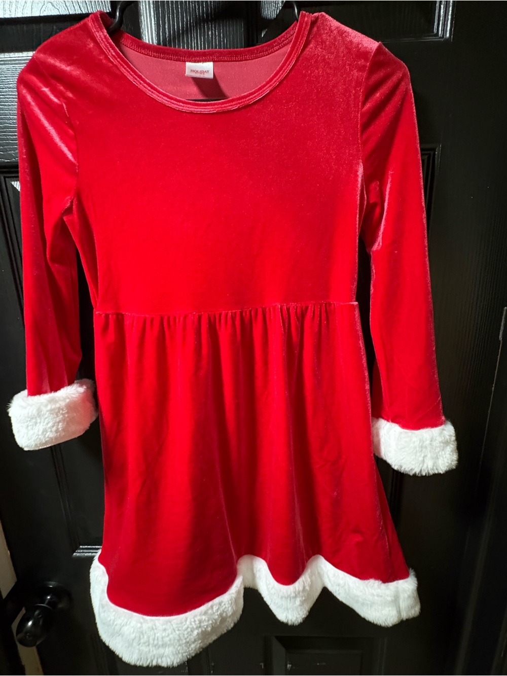 Holiday Time Red Velvet Holiday Dress with White Faux Fur Trim